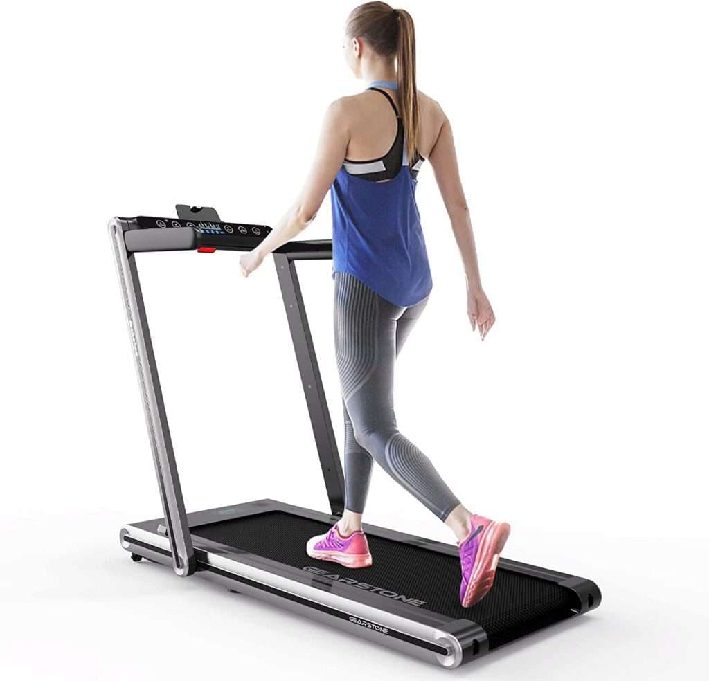 GEARSTONE folding 2-in-1 treadmill folded flat for storage