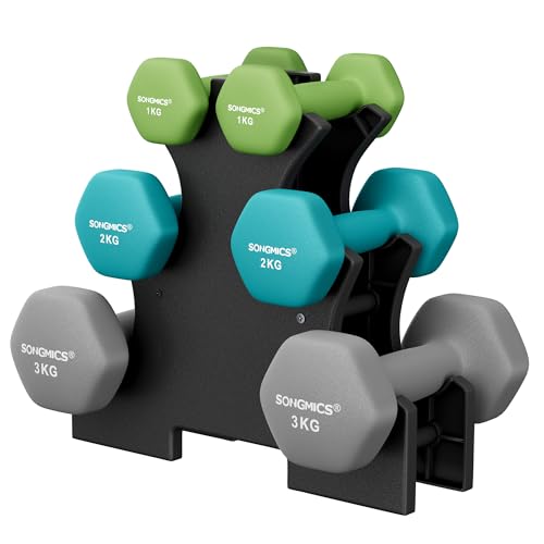 SONGMICS Neoprene Dumbbell Set of 6 with Stand