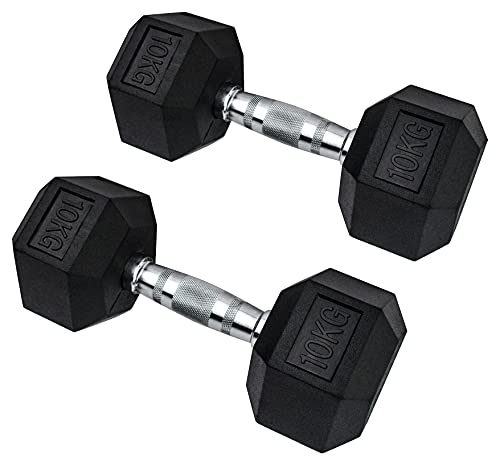 MuscleSquad Hex Rubber Dumbbell Pair (10kg)