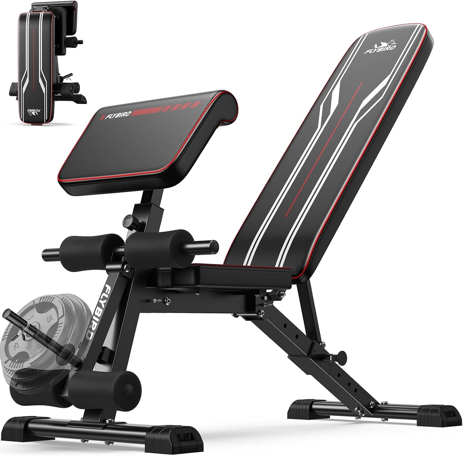FLYBIRD Adjustable Bench with Leg Extension and Preacher Curl: