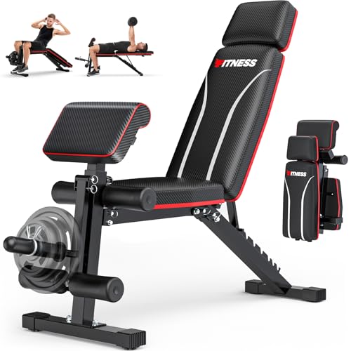 Fostoy Foldable Weight Bench with Leg Extension and Preacher Curl:
