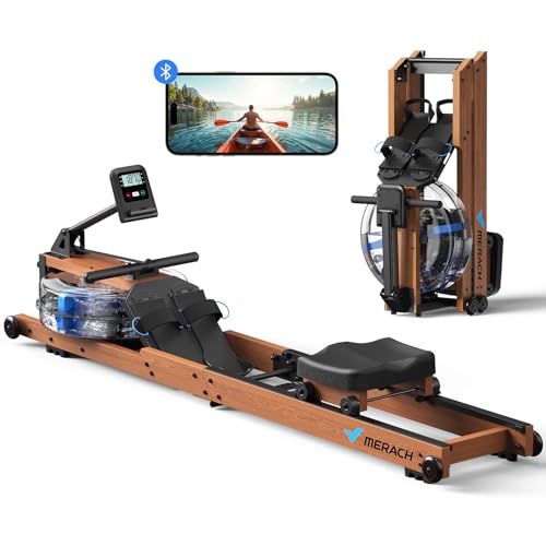 MERACH Foldable Wood Water Rowing Machine:
