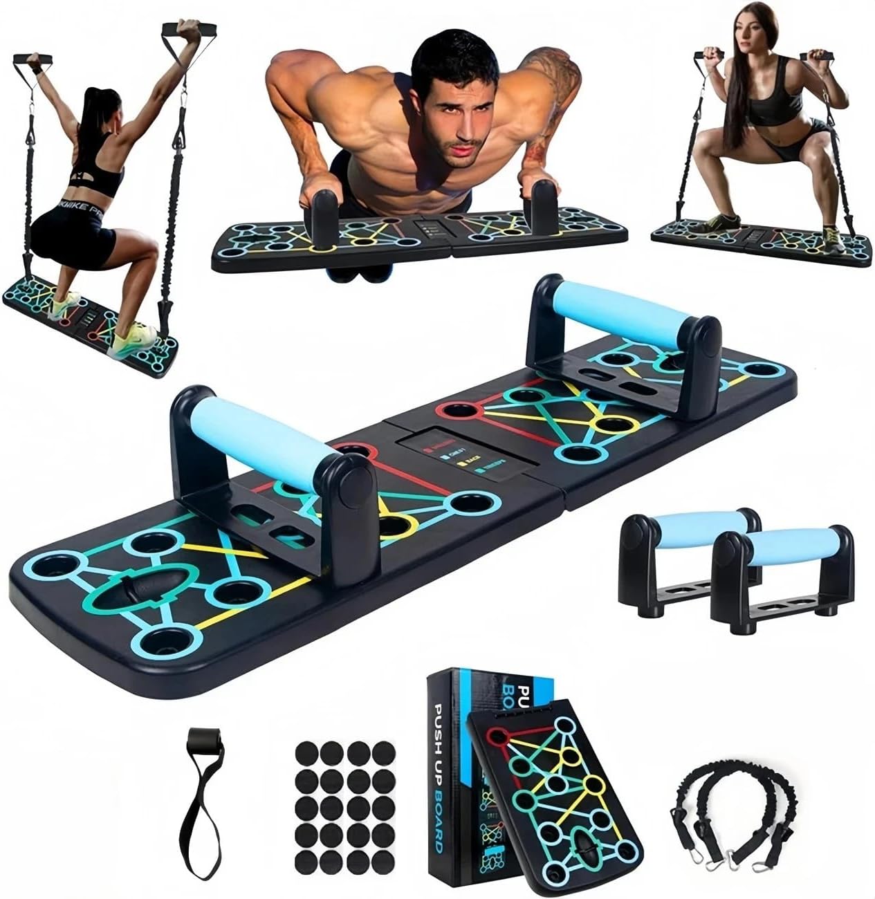 20 in 1 Push Up Board with Resistance Bands: