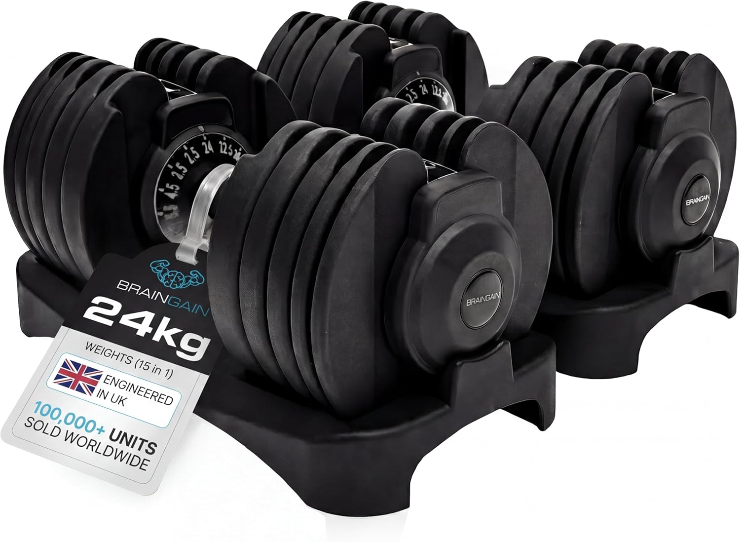 BRAINGAIN 24kg Adjustable Dumbbell Pair: